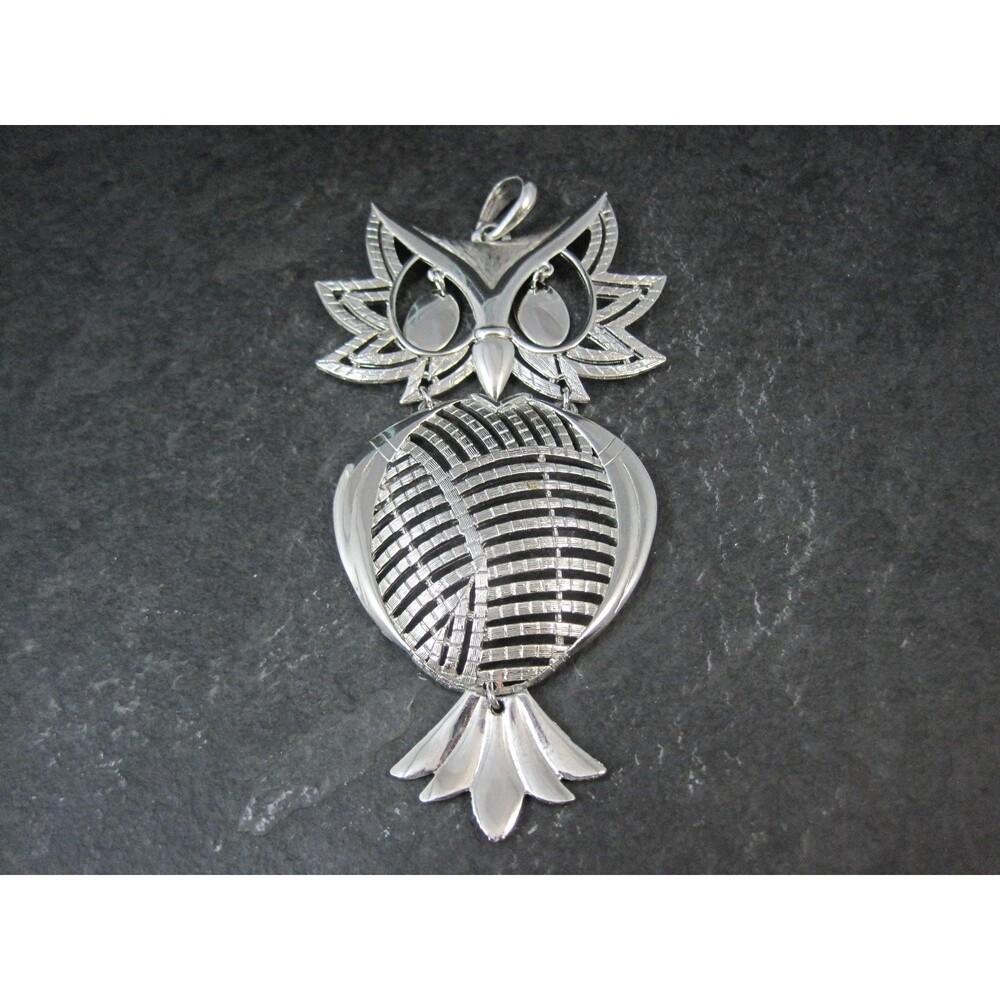 Large Silver Articulated Owl Pendant by Alan 1970s Vintage
